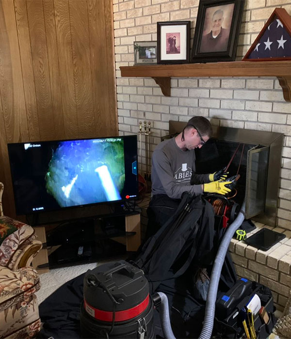 Technician Monitoring and Cleaning Fireplace Technician Monitoring and Cleaning Fireplace